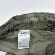 Load image into Gallery viewer, Boys Anko, khaki camo print casual pants, elasticated, GUC, size 1,  
