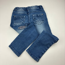 Load image into Gallery viewer, Girls POCO PIANO, blue stretch denim jeans, adjustable, Inside leg: 40.5cm, FUC, size 4,  