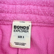 Load image into Gallery viewer, Girls Bonds, EXPLORER pink fleece track pants, elasticated, Inside leg: 37.5cm, EUC, size 3,  