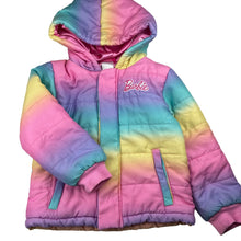 Load image into Gallery viewer, Girls Barbie, colourful hooded jacket / coat, light marks on cuffs, FUC, size 5,  
