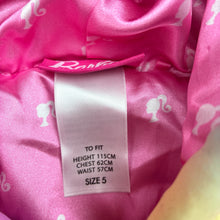 Load image into Gallery viewer, Girls Barbie, colourful hooded jacket / coat, light marks on cuffs, FUC, size 5,  