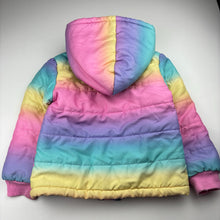 Load image into Gallery viewer, Girls Barbie, colourful hooded jacket / coat, light marks on cuffs, FUC, size 5,  