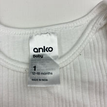 Load image into Gallery viewer, Unisex Anko, white ribbed cotton bodysuit / romper, EUC, size 1,  