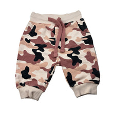 Load image into Gallery viewer, Unisex Baby Berry, fleece lined camo print track pants, elasticated, EUC, size 000,  
