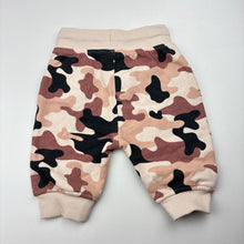Load image into Gallery viewer, Unisex Baby Berry, fleece lined camo print track pants, elasticated, EUC, size 000,  