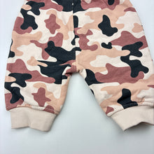 Load image into Gallery viewer, Unisex Baby Berry, fleece lined camo print track pants, elasticated, EUC, size 000,  