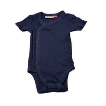Load image into Gallery viewer, Unisex Higgledee, blue ribbed cotton bodysuit / romper, GUC, size 0,  