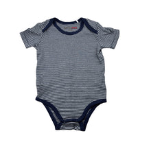 Load image into Gallery viewer, Unisex BORNINO, navy stripe soft cotton bodysuit / romper, EUC, size 0-1,  