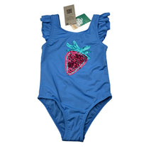 Load image into Gallery viewer, Girls Wave Zone, blue swim one-piece, sequin strawberry, NEW, size 3,  