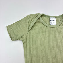 Load image into Gallery viewer, Unisex Anko, green ribbed cotton bodysuit / romper, EUC, size 1,  