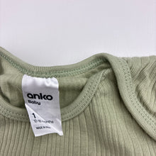 Load image into Gallery viewer, Unisex Anko, green ribbed cotton bodysuit / romper, EUC, size 1,  