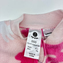 Load image into Gallery viewer, Girls Dymples, fleece zip coverall / romper, rabbits, GUC, size 000,  