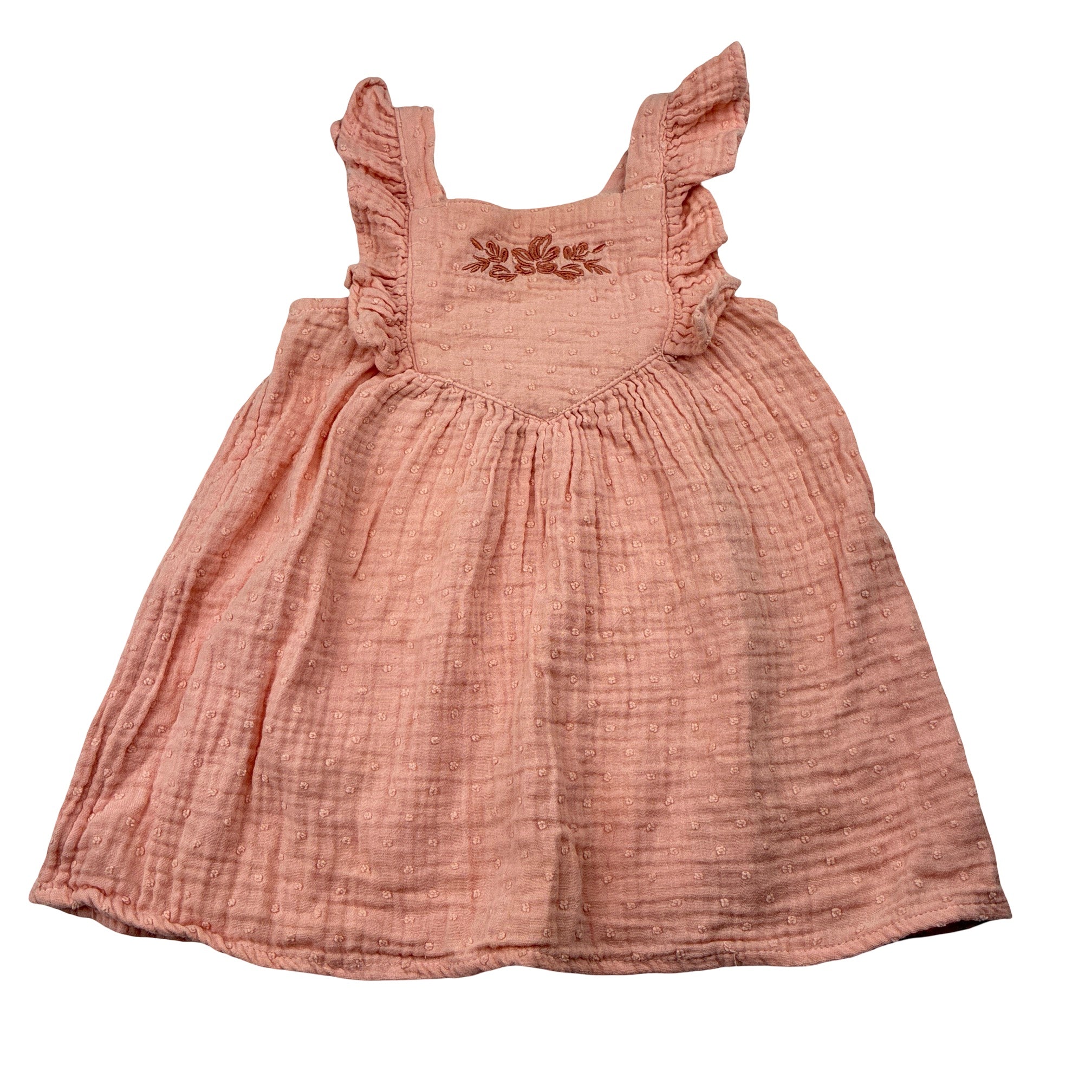 modern moments dress Modern Moments, embroidered crinkle cotton dress, GUC, size 12 months, L:  42cm – DaisyChainClothing