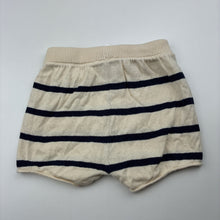 Load image into Gallery viewer, Unisex Target, navy stripe organic cotton knit shorts, elasticated, EUC, size 00,  