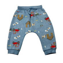 Load image into Gallery viewer, Unisex Dymples, fleece lined track pants, elasticated, farmyard, GUC, size 00,  