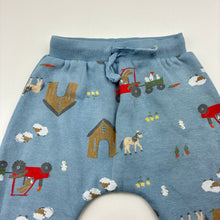 Load image into Gallery viewer, Unisex Dymples, fleece lined track pants, elasticated, farmyard, GUC, size 00,  