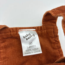 Load image into Gallery viewer, Unisex Baby Berry, corduroy cotton overalls / dungarees, EUC, size 00,  