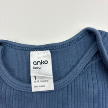Load image into Gallery viewer, Unisex Anko, blue ribbed cotton bodysuit / romper, EUC, size 1,  