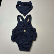 Load image into Gallery viewer, Unisex Anko, blue organic cotton romper + matching bib, EUC, size 00,  