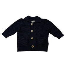 Load image into Gallery viewer, Unisex Bebe by Minihaha, navy knitted cotton cardigan, GUC, size 000,  