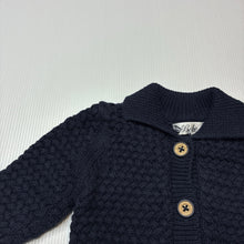 Load image into Gallery viewer, Unisex Bebe by Minihaha, navy knitted cotton cardigan, GUC, size 000,  