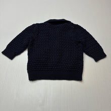 Load image into Gallery viewer, Unisex Bebe by Minihaha, navy knitted cotton cardigan, GUC, size 000,  