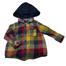 Load image into Gallery viewer, Boys M&amp;S, checked cotton hooded long sleeve shirt, GUC, size 0,  