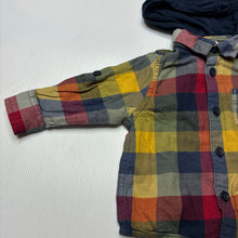 Load image into Gallery viewer, Boys M&amp;S, checked cotton hooded long sleeve shirt, GUC, size 0,  