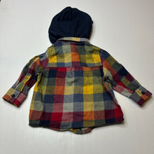 Load image into Gallery viewer, Boys M&amp;S, checked cotton hooded long sleeve shirt, GUC, size 0,  