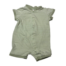 Load image into Gallery viewer, Unisex H&amp;M, green &amp; white stripe cotton romper, EUC, size 0000,  