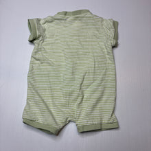Load image into Gallery viewer, Unisex H&amp;M, green &amp; white stripe cotton romper, EUC, size 0000,  
