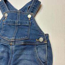 Load image into Gallery viewer, Unisex Target, stretch knit denim overalls / shortalls, EUC, size 000,  