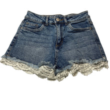 Load image into Gallery viewer, Girls 1964 Denim Co, lace trim stretch denim shorts, W: 29cm across, GUC, size 10,  