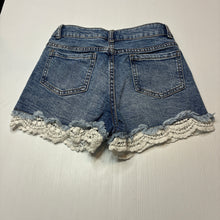 Load image into Gallery viewer, Girls 1964 Denim Co, lace trim stretch denim shorts, W: 29cm across, GUC, size 10,  