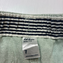 Load image into Gallery viewer, Boys Anko, green linen / cotton shorts, elasticated, EUC, size 7,  