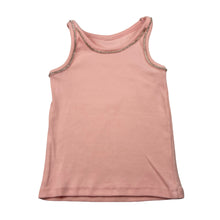 Load image into Gallery viewer, Girls pink, ribbed stretchy singlet top, diamante trim, no labels, armpit to armpit: 27cm, GUC, size 6-7,  