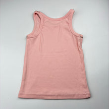 Load image into Gallery viewer, Girls pink, ribbed stretchy singlet top, diamante trim, no labels, armpit to armpit: 27cm, GUC, size 6-7,  