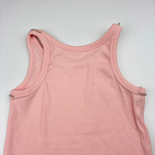 Load image into Gallery viewer, Girls pink, ribbed stretchy singlet top, diamante trim, no labels, armpit to armpit: 27cm, GUC, size 6-7,  