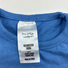 Load image into Gallery viewer, Unisex Tiny Little Wonders, blue cotton tee / top, cat, GUC, size 0000,  