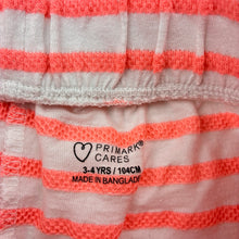 Load image into Gallery viewer, Girls Primark, orange &amp; white stripe shorts, elasticated, GUC, size 3-4,  