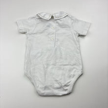 Load image into Gallery viewer, Unisex Bebe by Minihaha, white cotton bodysuit / romper, collar, GUC, size 000,  