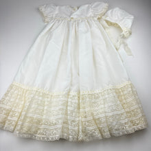 Load image into Gallery viewer, Girls Cindy Gaye, heirloom vintage Christening / Baptism gown + matching bonnet **discolouration of lace on hem**, FUC, size 00, L: 71cm