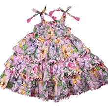 Load image into Gallery viewer, Girls lined, floral cotton summer drees, no size, armpit to armpit: 25cm across unstretched, FUC, size 3-4, L: 51cm