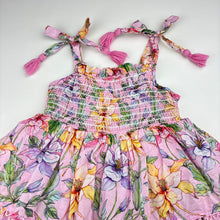 Load image into Gallery viewer, Girls lined, floral cotton summer drees, no size, armpit to armpit: 25cm across unstretched, FUC, size 3-4, L: 51cm