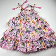 Load image into Gallery viewer, Girls lined, floral cotton summer drees, no size, armpit to armpit: 25cm across unstretched, FUC, size 3-4, L: 51cm