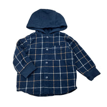 Load image into Gallery viewer, Boys Country Road, checked flannel cotton hooded shirt, poppers, GUC, size 00,  