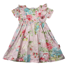 Load image into Gallery viewer, Girls Oobi, pink floral cotton dress, light mark upper back, FUC, size 4, L: 51cm