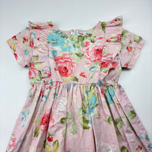 Load image into Gallery viewer, Girls Oobi, pink floral cotton dress, light mark upper back, FUC, size 4, L: 51cm