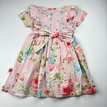 Load image into Gallery viewer, Girls Oobi, pink floral cotton dress, light mark upper back, FUC, size 4, L: 51cm