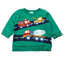 Load image into Gallery viewer, Boys Sprout, fleece lined sweater / jumper, trucks, GUC, size 0,  